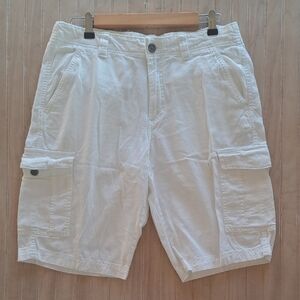 Marc Anthony Classic White Linen Cotton Blend Loose Fit Cargo Shorts Lightweight